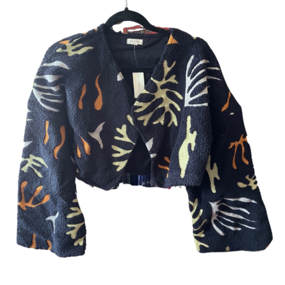 NWT - By Anthropologie Embroidered Faux Fur Shrug